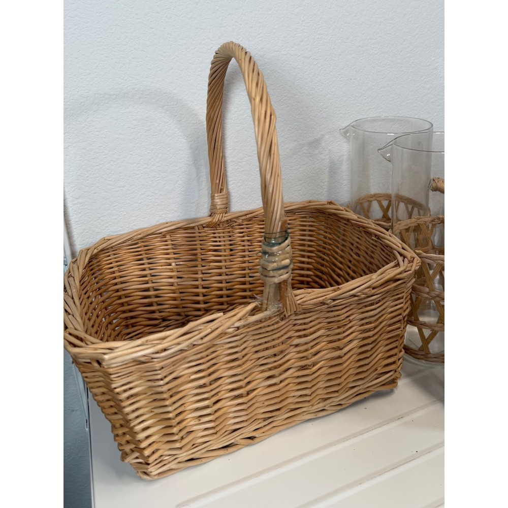 Vintage Rectangular Wicker Basket with Handle Rustic Farmhouse Decor 12x9x12